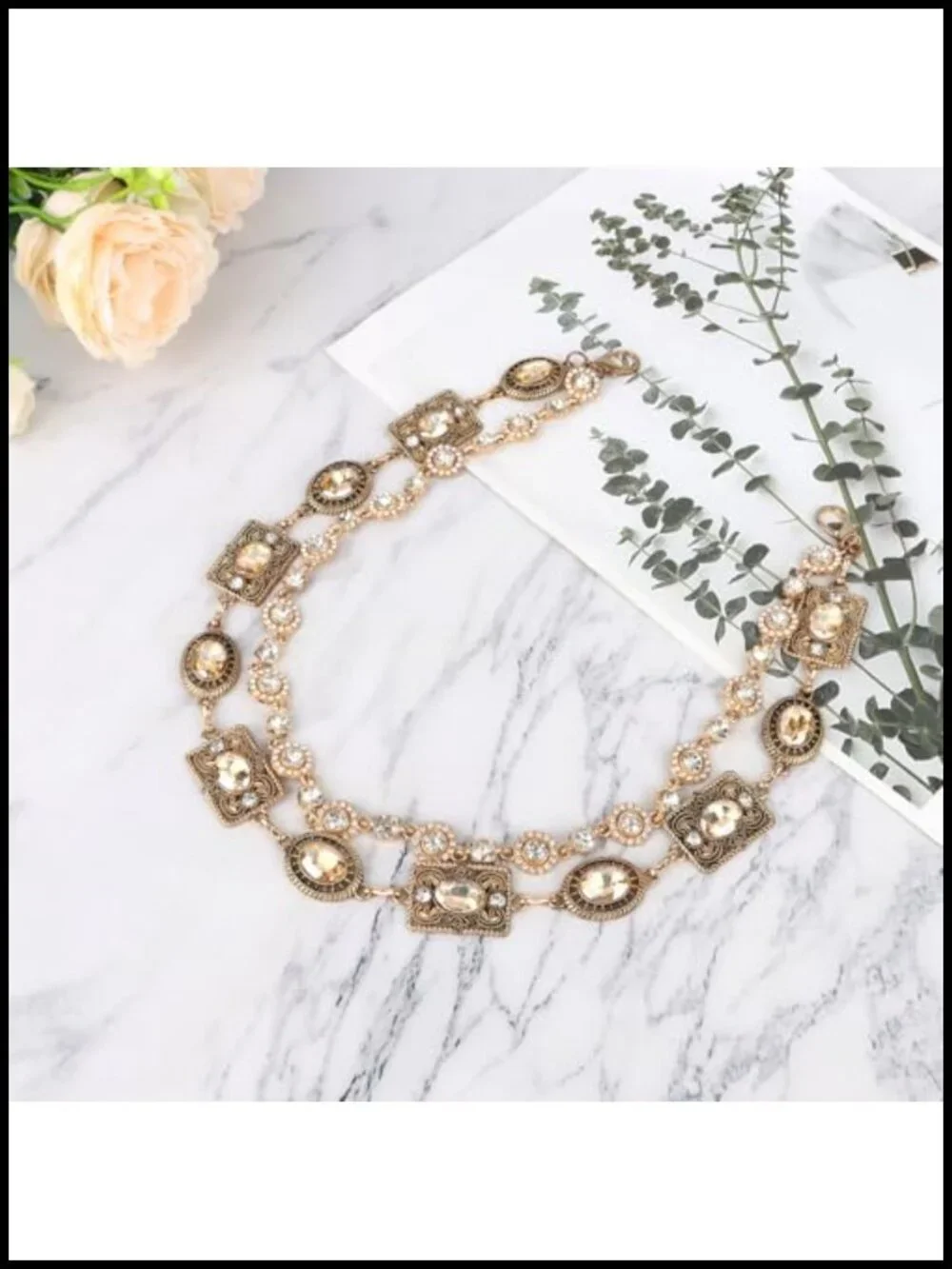 Vintage Gold Waist Chain Belt Rhinestone Multi-Layered Body Chain with Lobster